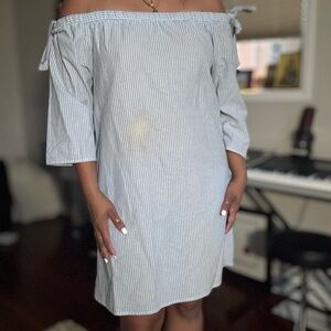 Rebel Sugar Blue and White Striped Off-Shoulder Mini Dress